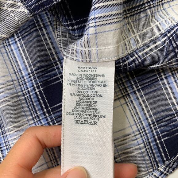 True Religion Shirt Mens 2XL Navy White Cotton Western Yoke Plaid Pearl Snap - Picture 6 of 11